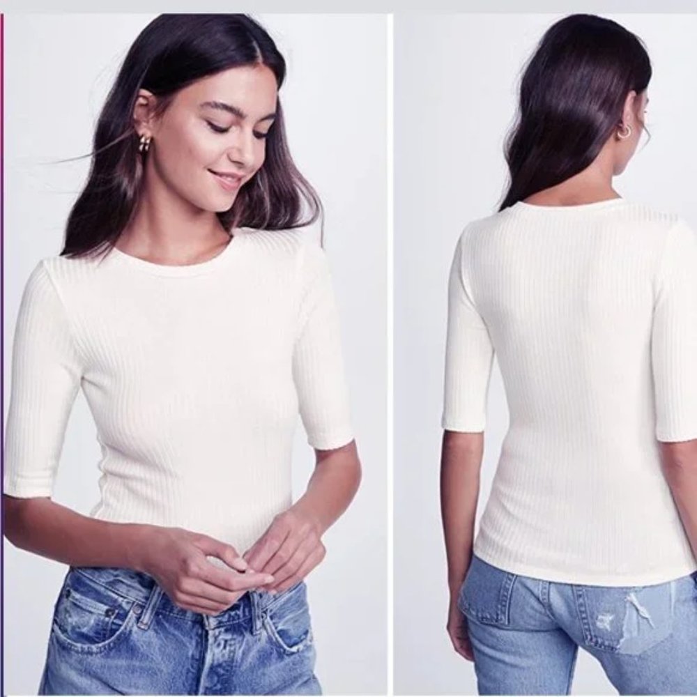 Reformation Janine Rib Knit Top in Ivory Size M NWT